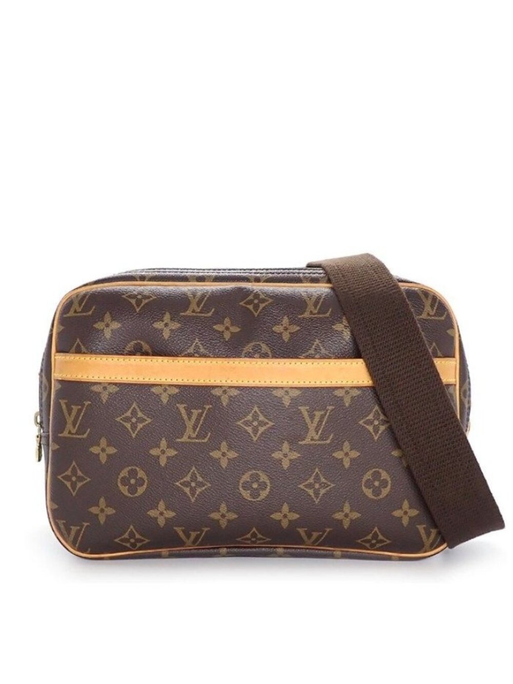 Louis Vuitton Shoulder Bag Reporter PM Monogram Canvas Vachetta Leather Gold